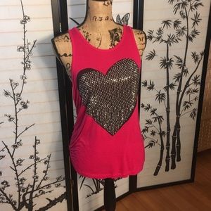 Pink Racerback tank top with black heart and bling